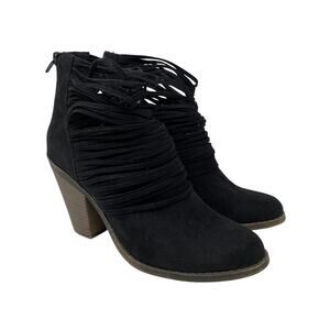 Fergalicious Wicket Ankle Booties Womens Size 8 Black Faux Suede 3.5" Heel